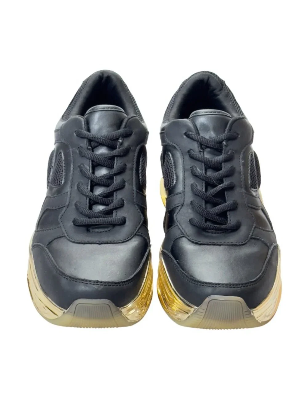 CAPE ROBBIN Attitude C Womens Shoes Black Faux Leather Sneakers Gold-tone Size 9